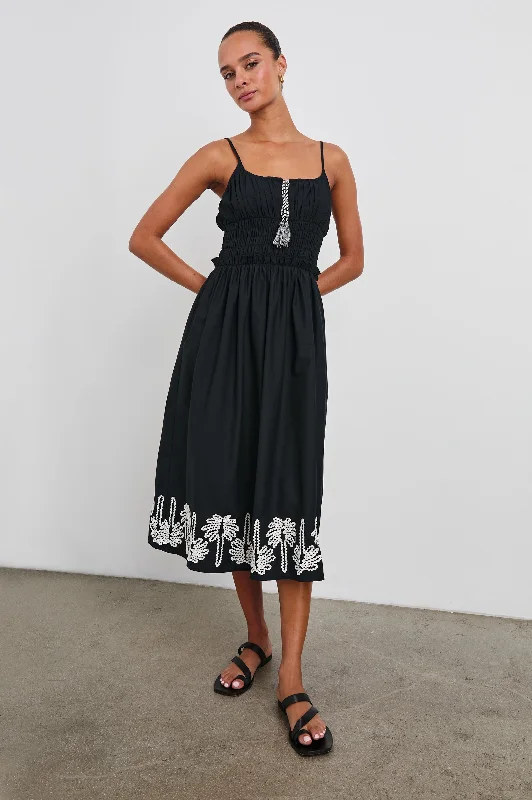 Deal Dash BAJA DRESS - BLACK IVORY PALM TREES