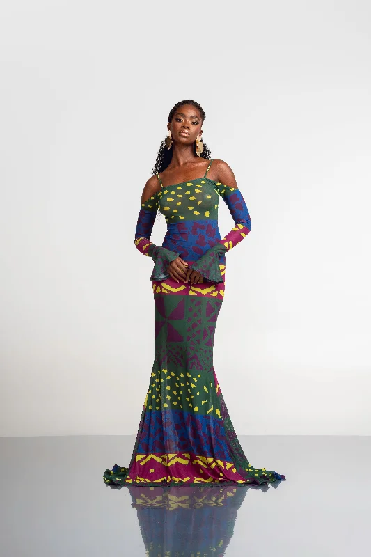 The Best Prices ANU GREEN OFF SHOULDER MAXI MESH DRESS