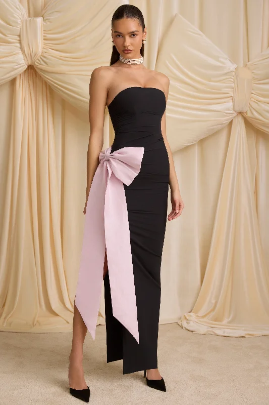 Extra Discounts Strapless Bow-Detail Maxi Dress in Black