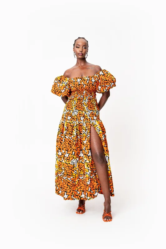 Extra Savings OTTI African print smocked body maxi dress