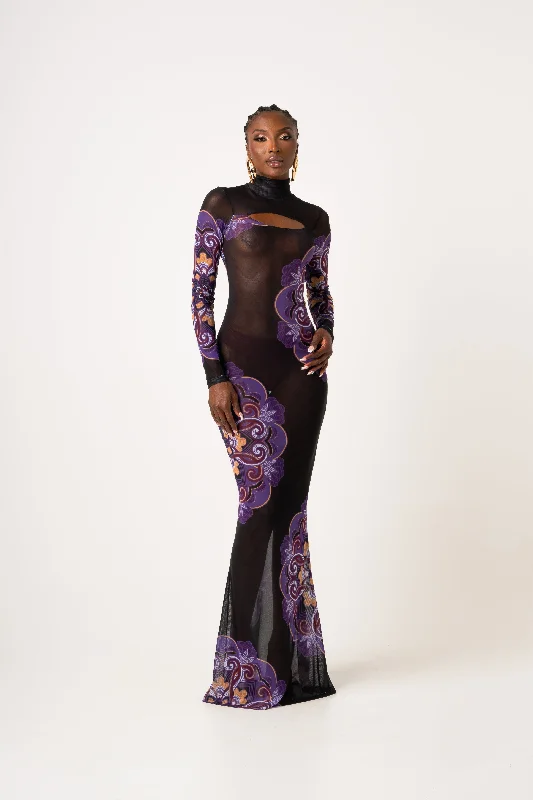 Shop and Save ENANG BLACK LONG SLEEVE MAXI MESH DRESS