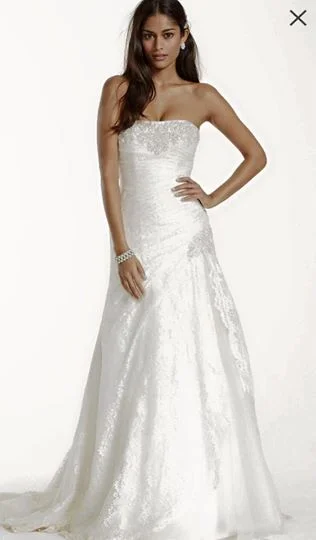 Closeout Sale David's Bridal Lace Wedding Dress with Side Split and Corset Back