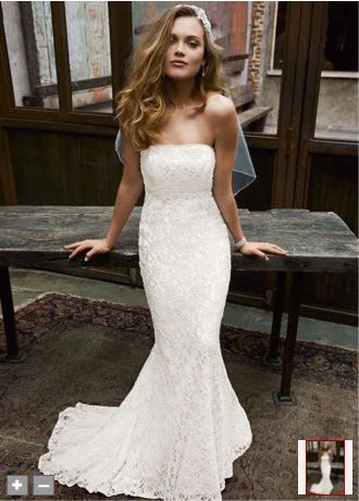 Don't Wait David's Bridal White Strapless Lace Wedding Dress