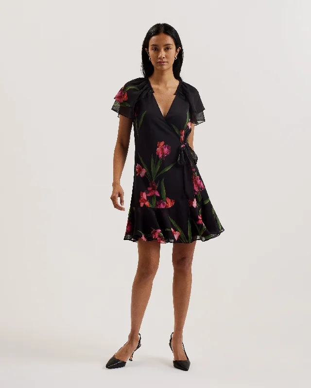 Discount Deals Fasnia Angel Sleeve Wrap Mini Dress Black
