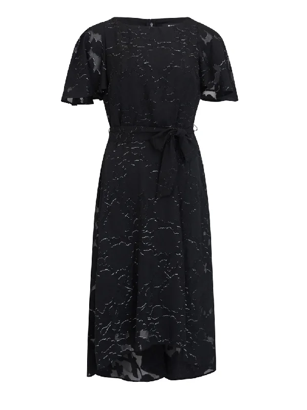 Final Markdown Burnout Chiffon Flutter Sleeve Dress