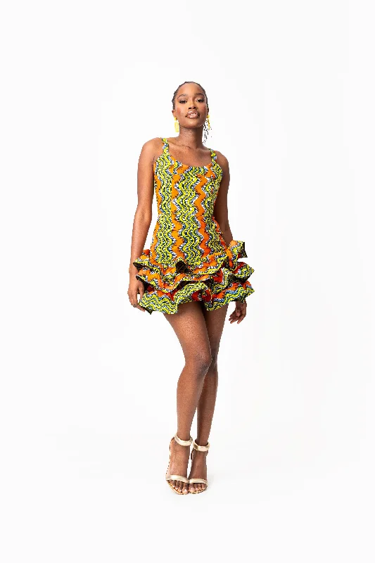 Clearance Event TANI African Print Corset Layered Mini Dress