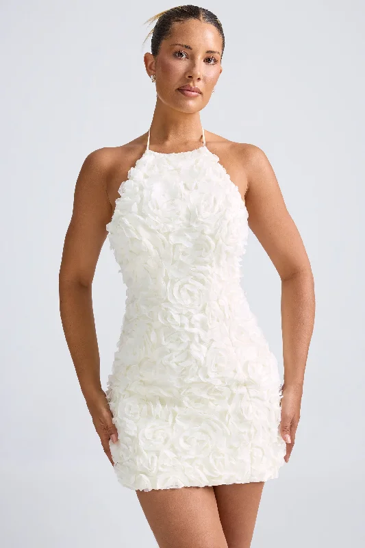Best Bargains Floral-Appliqué Halterneck A-Line Mini Dress in White