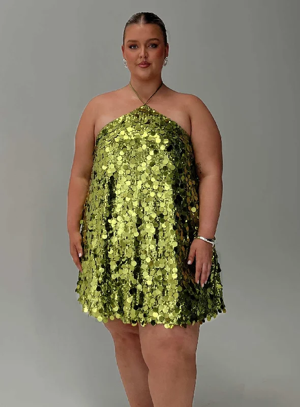 Closeout Fluorescents Halter Mini Dress Green Curve