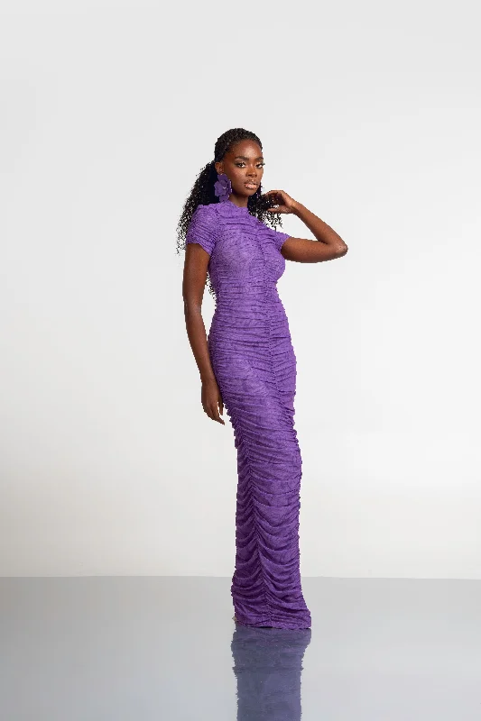 Bargain Prices IZA PURPLE RUCHED MAXI MESH DRESS
