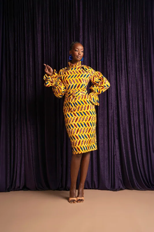 Closeout Sale MOYIN African Print Mock Neck Midi Dress