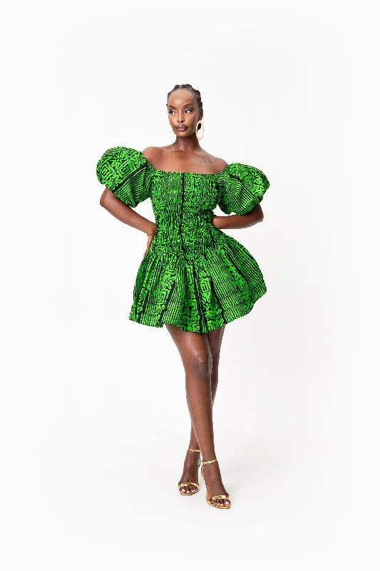 Buy More, Save More MAALI African print smocked body mini dress