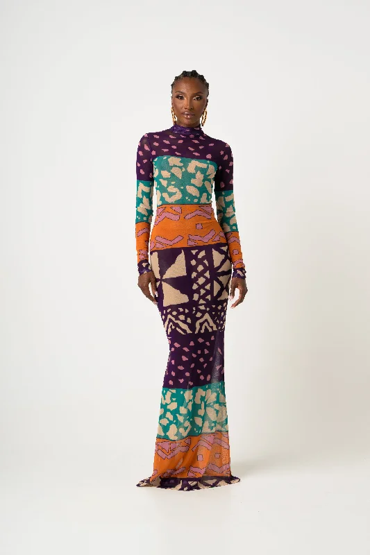 Best Bargains ANU PURPLE LONG SLEEVE MAXI MESH DRESS