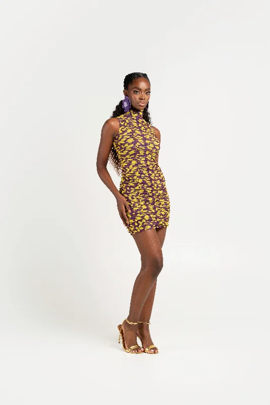 Mega Sale SAKI PURPLE RUCHED MINI MESH DRESS