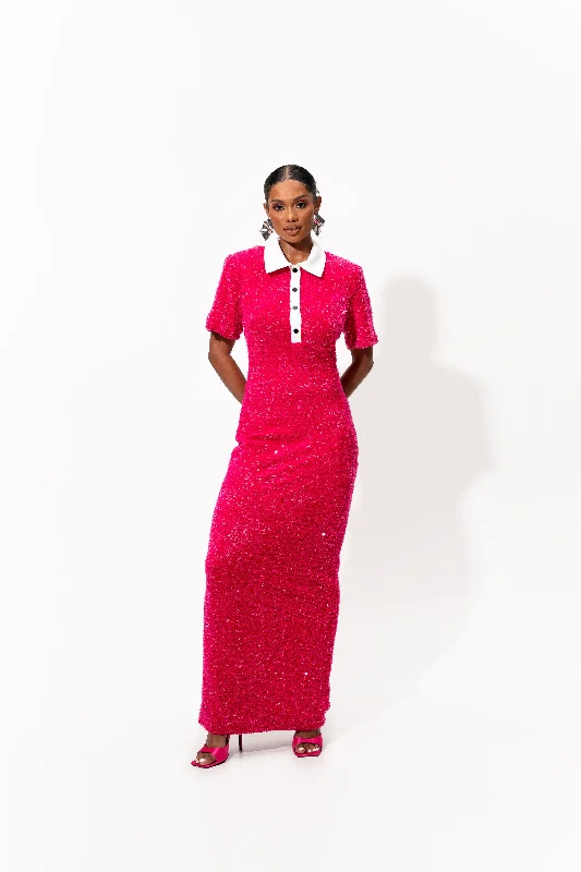 Online Only DAYA Sequin Maxi Dress in FUCHSIA