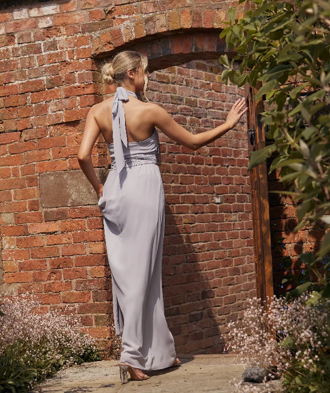 Buy More, Save More Halter Neck Pleated Waist Chiffon Bridesmaid Dress - Dusty Lilac