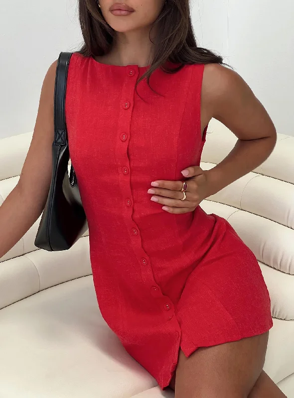 Incredible Offers Dollie Linen Mini Dress Red