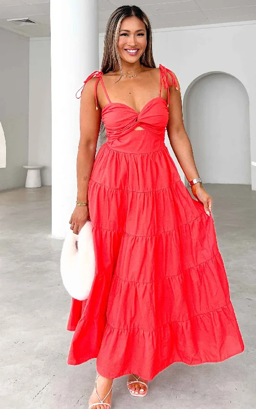 Act Now Yanis Maxi Dress - Coral Red