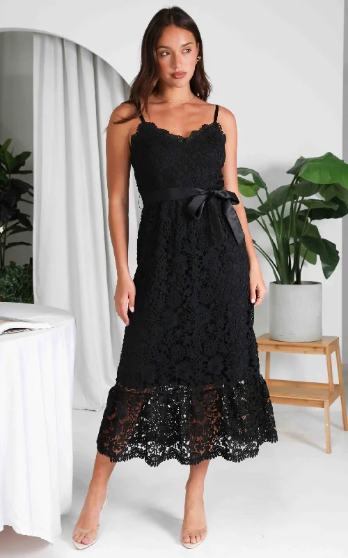 Don't Wait Fleur Lace Midi Dress - Black