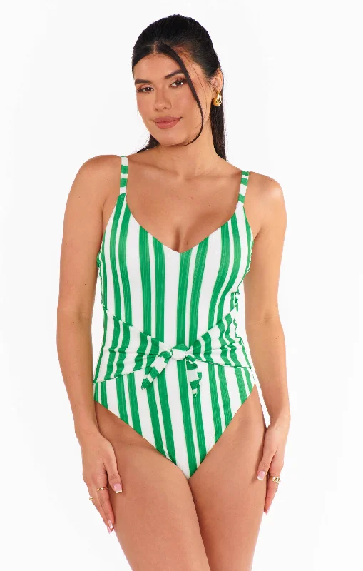 Value Deals Malibu One Piece ~ Center Court Stripe Micro Rib