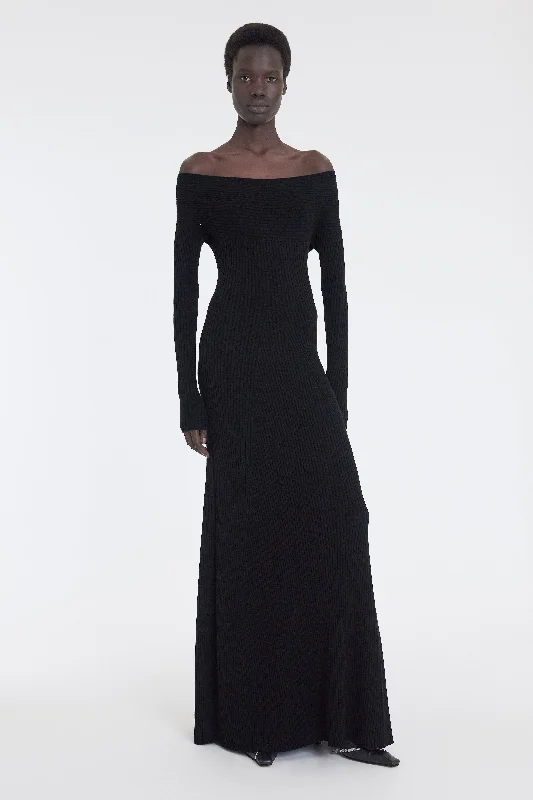 Don't Miss Knit Maxi Off Shoulder Dress Black