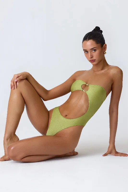 Best Bargains Embellished Cut-Out Bandeau Swimsuit in Pear Green