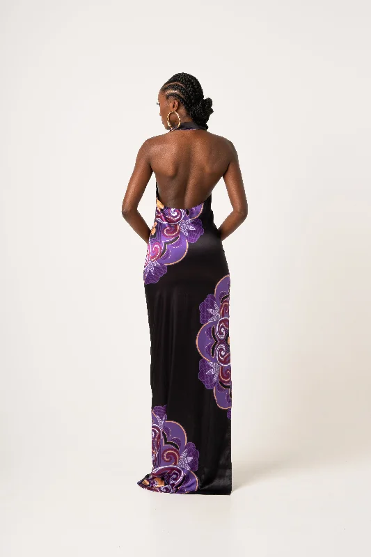 Super Deal ENANG BLACK SILK HALTER MAXI DRESS