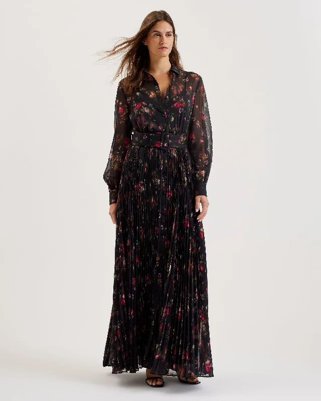 Instant Savings Ceiba Printed Maxi Shirt Dress Black