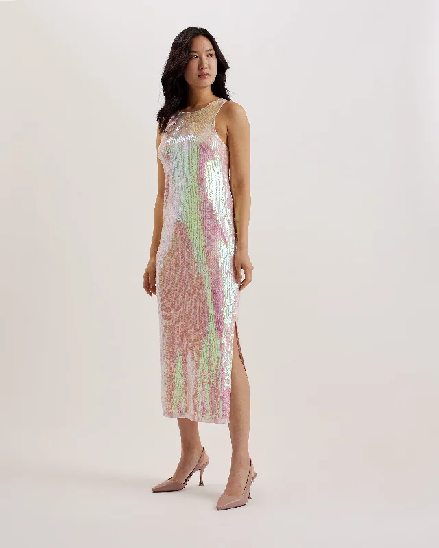 Savings Galore Fayhaa Printed Sequin Racer Midi Dress Lt-Pink