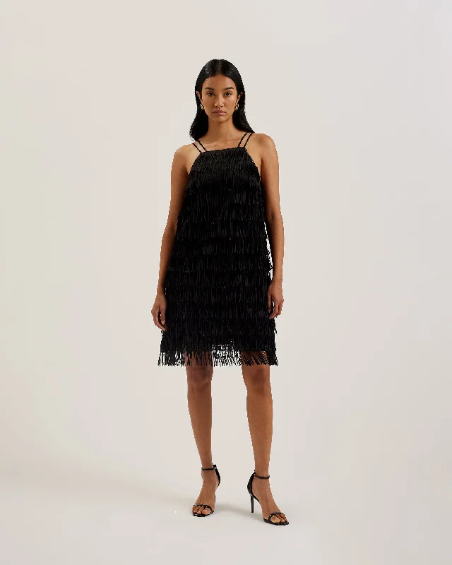 Clearance Items Bartin Fringe Halter Neck Mini Dress Black