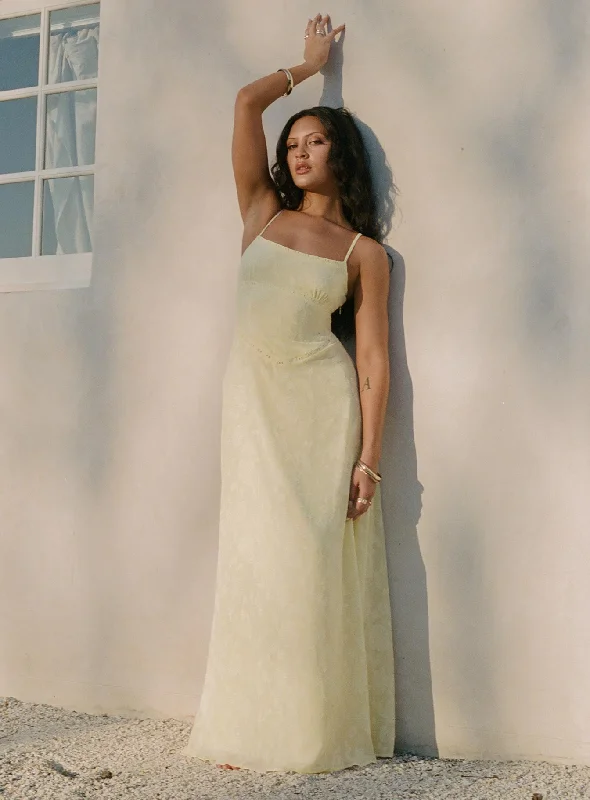 Deal Alert South Of France Sheer Maxi Dress Yellow Petite