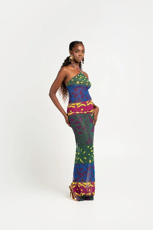 Discount Deals ANU GREEN HALTER MAXI MESH DRESS