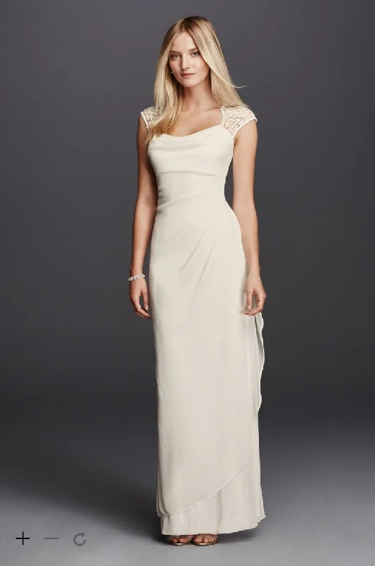 Can't Miss David's Bridal Lace Cap Sleeve Long Matte Dress