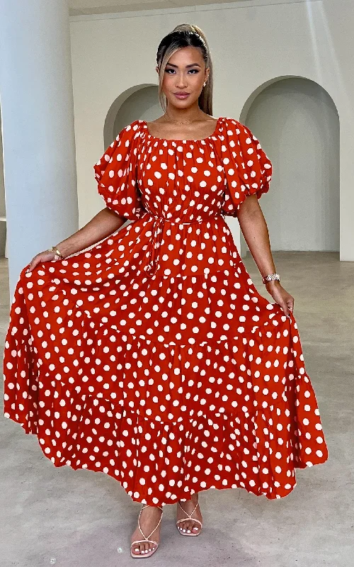 Price Rollback Zanetti Maxi Dress - Orange Polka
