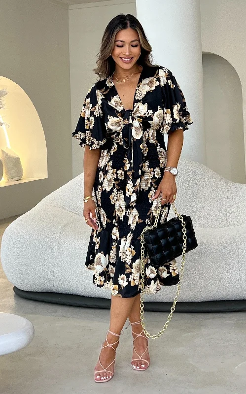 Price Drop Alert Amata Midi Dress - Black Floral