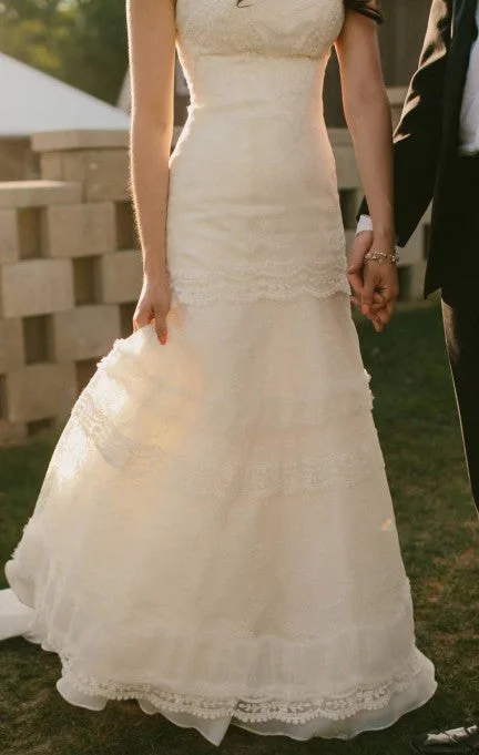 Shop and Save David's Bridal MELISSA SWEET Organza Lace and Satin Trumpet Gown