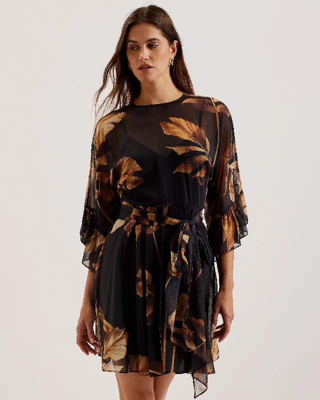 Exclusive Access Elster Frill Detail Sleeve Sheer Mini Dress Black