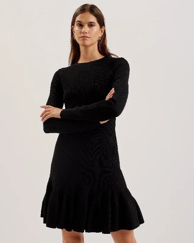 Extra Savings Loisss Flippy Skirt Long Sleeve Mini Dress Black