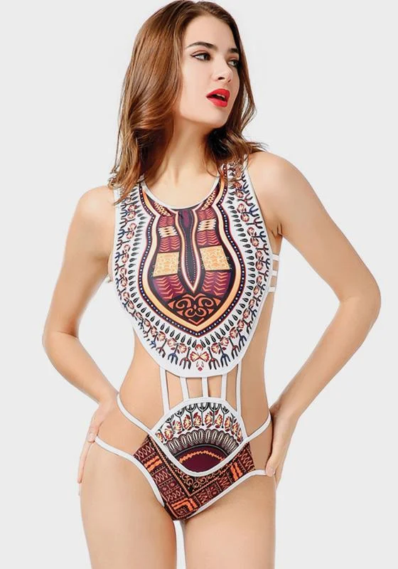 Final Clearance Navi African Print Cut Out Bikini