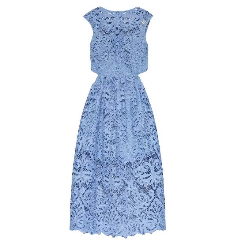Overstock Sale Blue Lace Cut Out Midi Dress