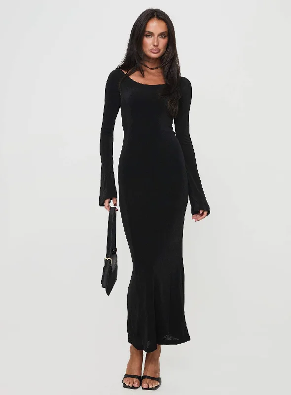 Super Deal Janice Long Sleeve Maxi Dress Black