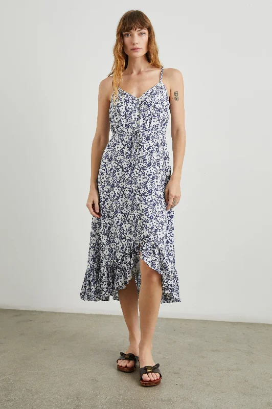 Deep Discounts FRIDA DRESS - NAVY WHITE TEXTURE FLORAL