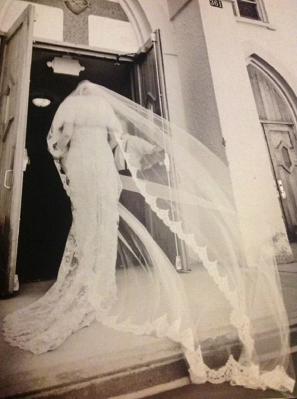 Act Now Pnina Tornai Vintage lace, beaded gown with train and bustier t