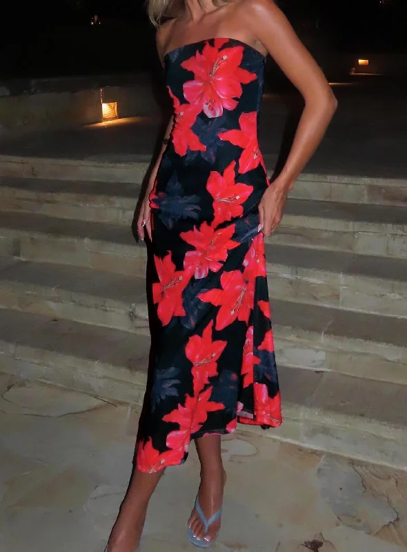 Limited Stock Celik Strapless Maxi Dress Black / Floral