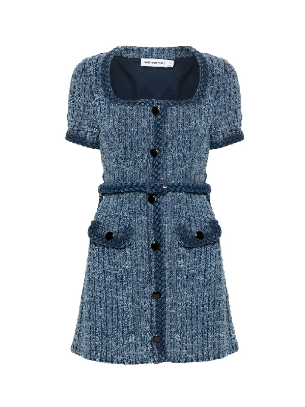 Grand Opening Sale Textured Denim Short Sleeve Mini Dress