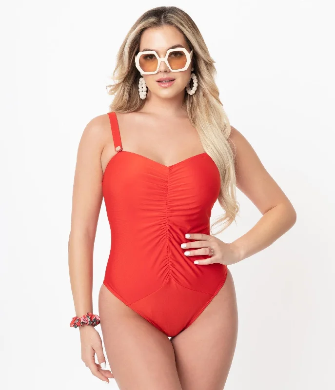 Crazy Deals Bettie Page x Playful Promises Honey Red One Piece Swimsuit
