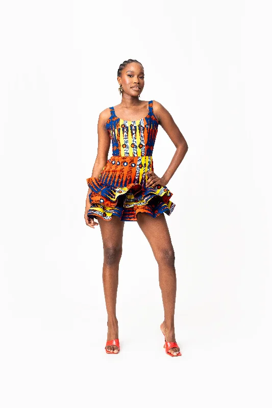 Hot Deal RONKE African Print Corset Layered Mini Dress