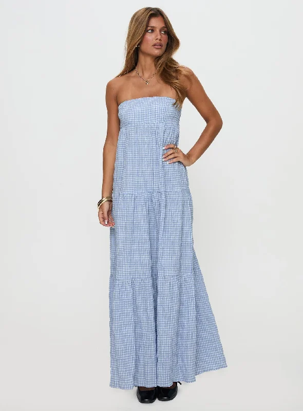 Daily Deals Wynnie Strapless Maxi Dress Blue Check