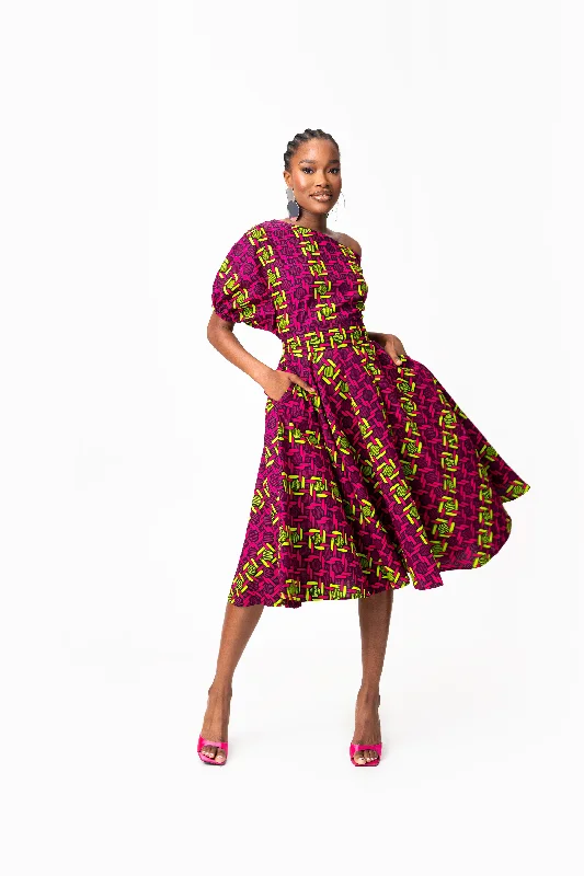 Super Bargain WUNMI African Print One-shoulder Midi Dress