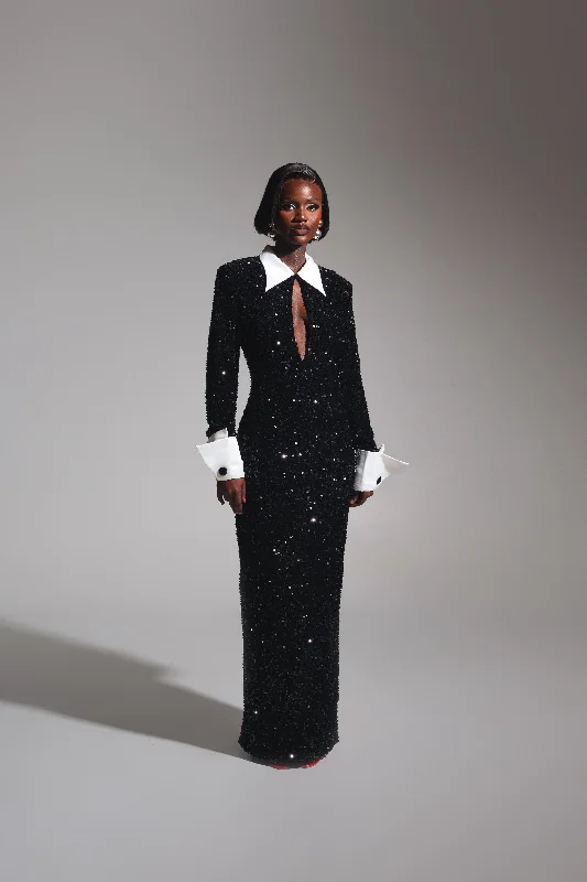 Weekend Deal KALI Keyhole Sequin Maxi Dress in ONYX