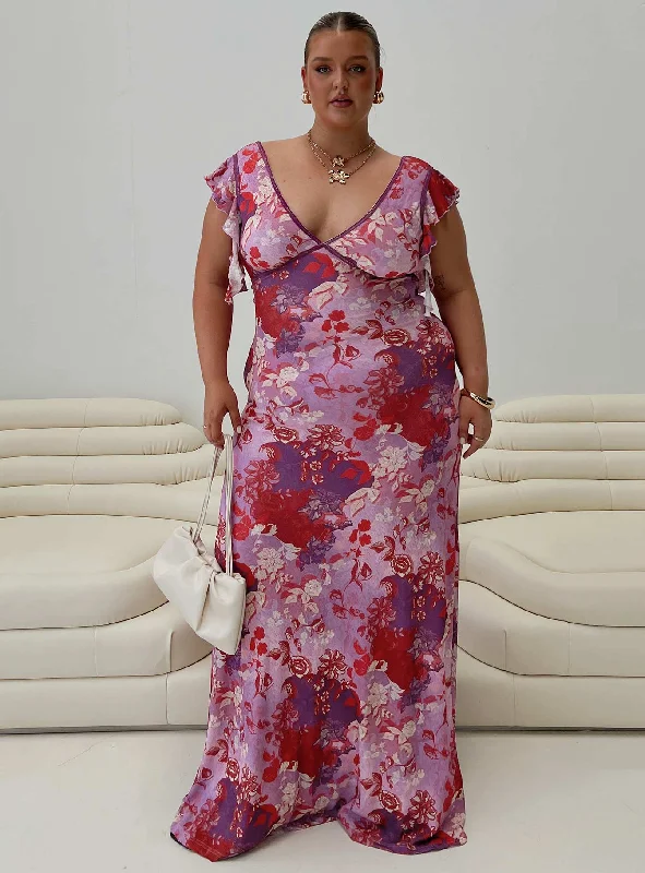 Super Bargain Soleila Maxi Dress Purple Multi Curve